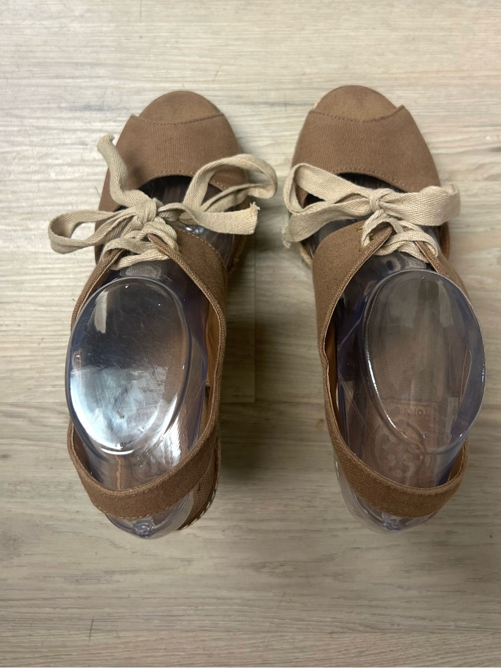 Tory Burch Wedge Sandals Womens 9M Linley Espadrille Platform Tan Olive Lace Up - Picture 6 of 14